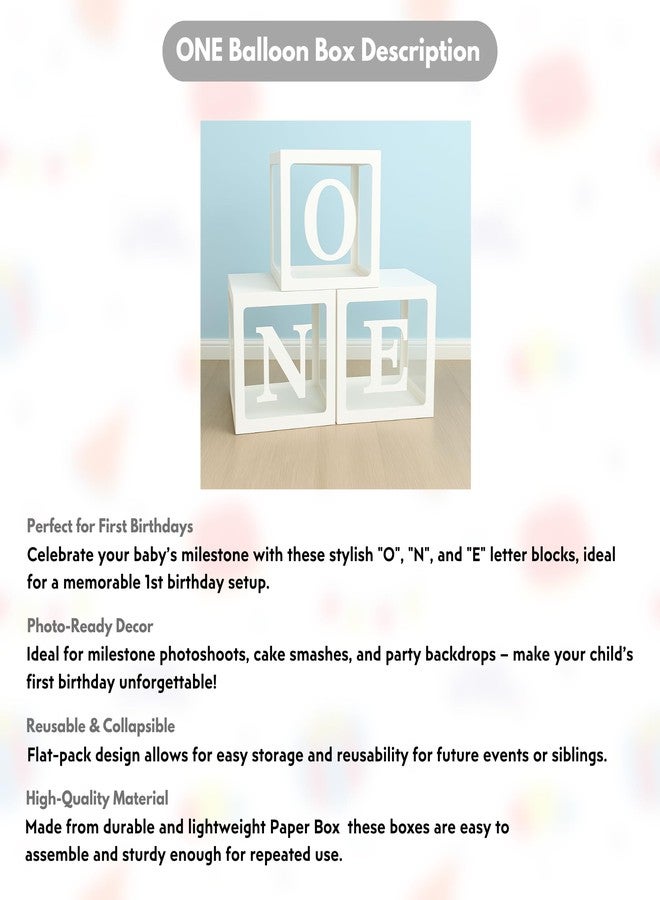 Flyloons One Balloon Box for 1st Birthday Decoration Baby Boys Girls Kids Twins Year Transparent Plain Letter Balloon 3 Pcs White Box Glue Dots Arrangement Set Items - Image 2